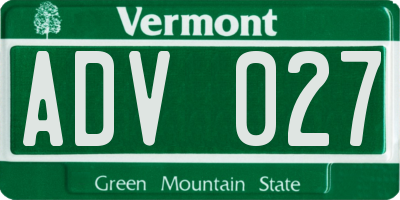 VT license plate ADV027