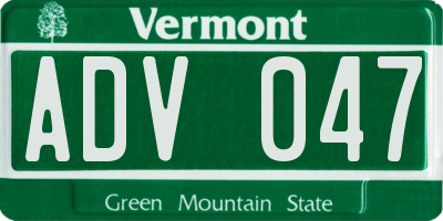 VT license plate ADV047