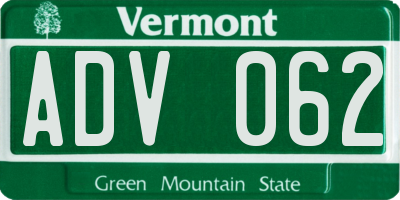 VT license plate ADV062