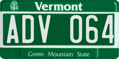 VT license plate ADV064