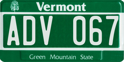 VT license plate ADV067