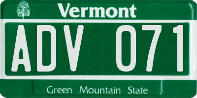 VT license plate ADV071