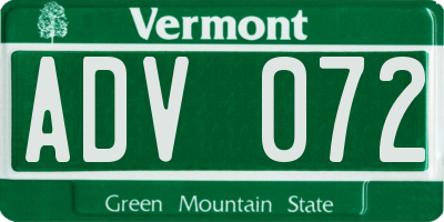 VT license plate ADV072