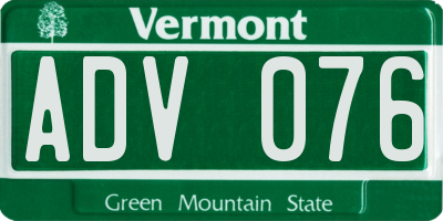 VT license plate ADV076