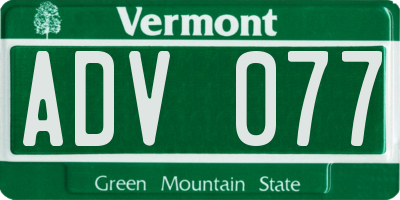 VT license plate ADV077