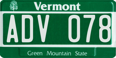 VT license plate ADV078