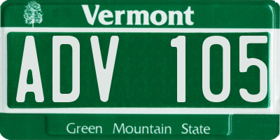 VT license plate ADV105