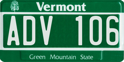 VT license plate ADV106