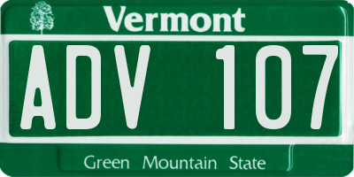 VT license plate ADV107