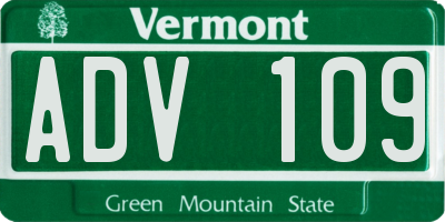 VT license plate ADV109