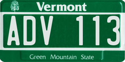 VT license plate ADV113