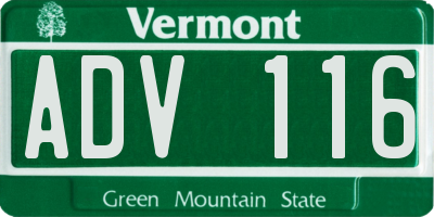 VT license plate ADV116