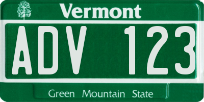 VT license plate ADV123
