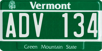 VT license plate ADV134