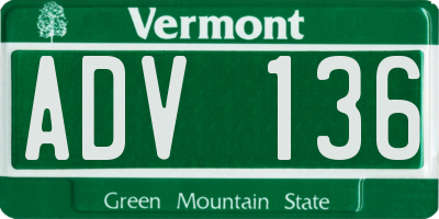 VT license plate ADV136