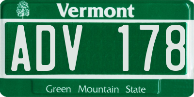 VT license plate ADV178