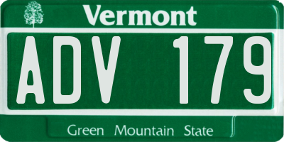 VT license plate ADV179