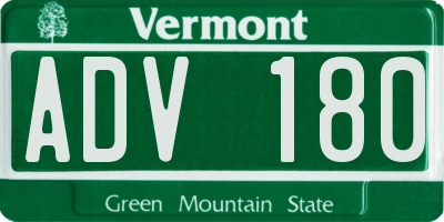 VT license plate ADV180
