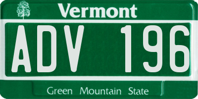 VT license plate ADV196