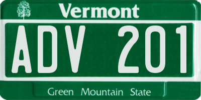 VT license plate ADV201
