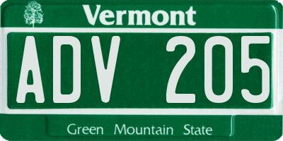 VT license plate ADV205