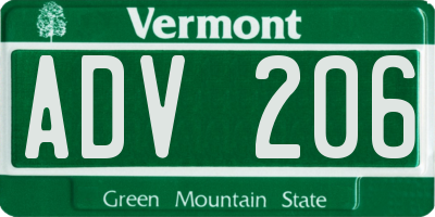 VT license plate ADV206