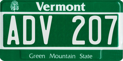 VT license plate ADV207