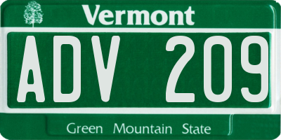 VT license plate ADV209