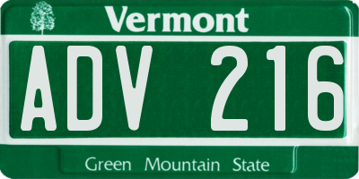 VT license plate ADV216