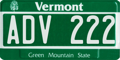 VT license plate ADV222