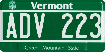 VT license plate ADV223
