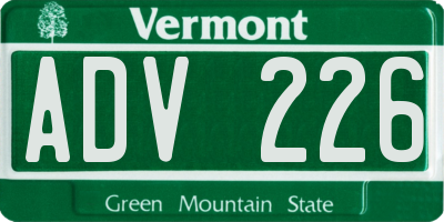 VT license plate ADV226