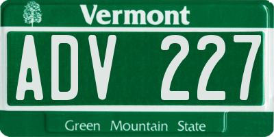 VT license plate ADV227