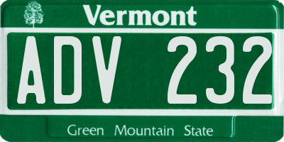 VT license plate ADV232
