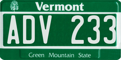 VT license plate ADV233