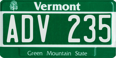 VT license plate ADV235
