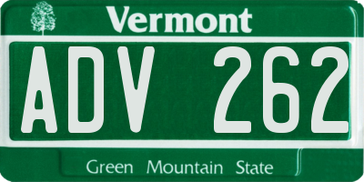 VT license plate ADV262