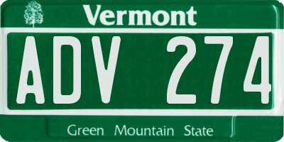 VT license plate ADV274