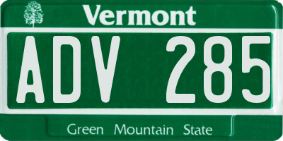 VT license plate ADV285