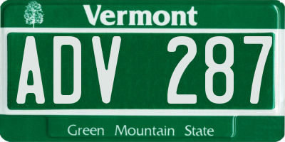 VT license plate ADV287