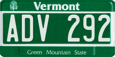 VT license plate ADV292