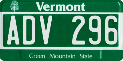 VT license plate ADV296