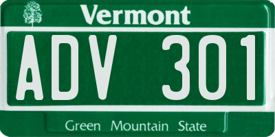 VT license plate ADV301