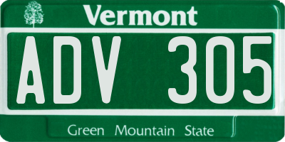 VT license plate ADV305