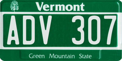 VT license plate ADV307
