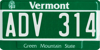 VT license plate ADV314