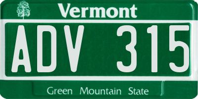 VT license plate ADV315