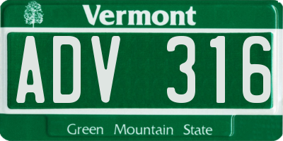 VT license plate ADV316