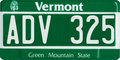 VT license plate ADV325
