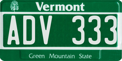 VT license plate ADV333